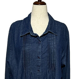 Vintage Citicraze Top Womens 3X Blue Denim Chambray Button Up Western Cowgirl